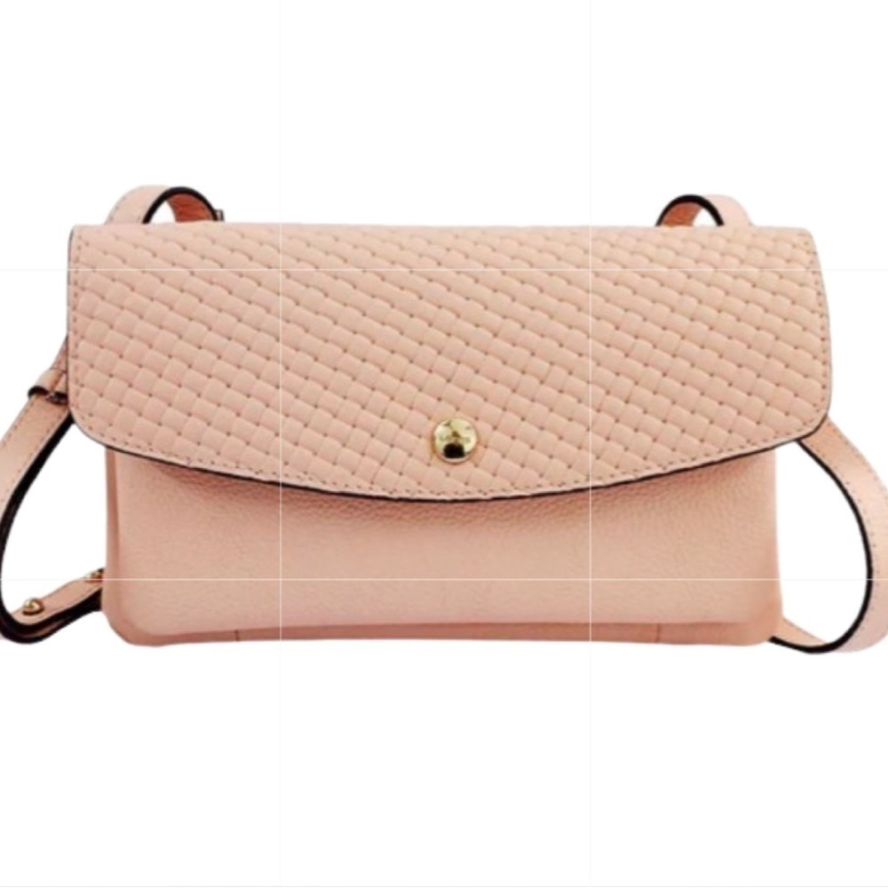 Lodis Bloom Salmon Cross Weave Design with Front Snap Closure Mini Crossbody Bag
